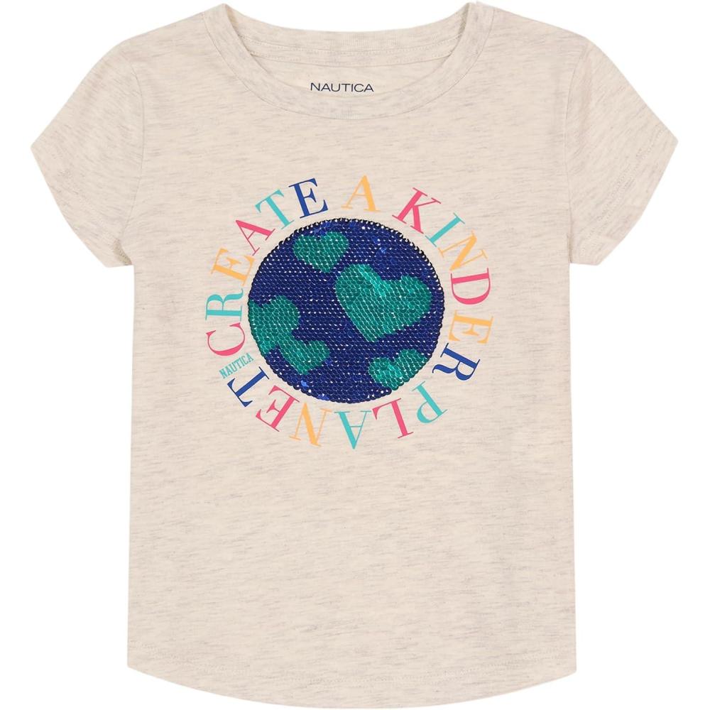 imageNautica Girls Short Sleeve Legacy TShirt with Flip Sequin Design Cotton Tee with Tagless InteriorOatmeal Heather