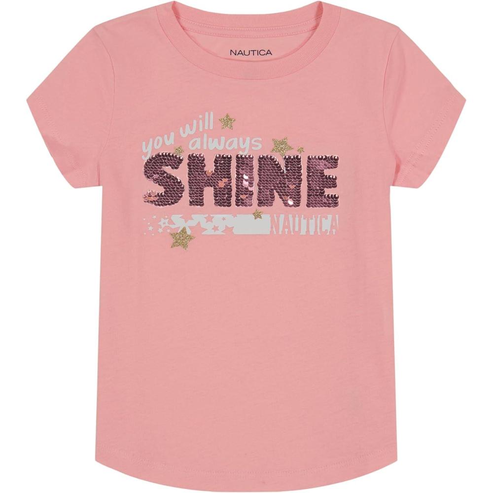 imageNautica Girls Short Sleeve Legacy TShirt with Flip Sequin Design Cotton Tee with Tagless InteriorPink Dolphin Sequin Shine