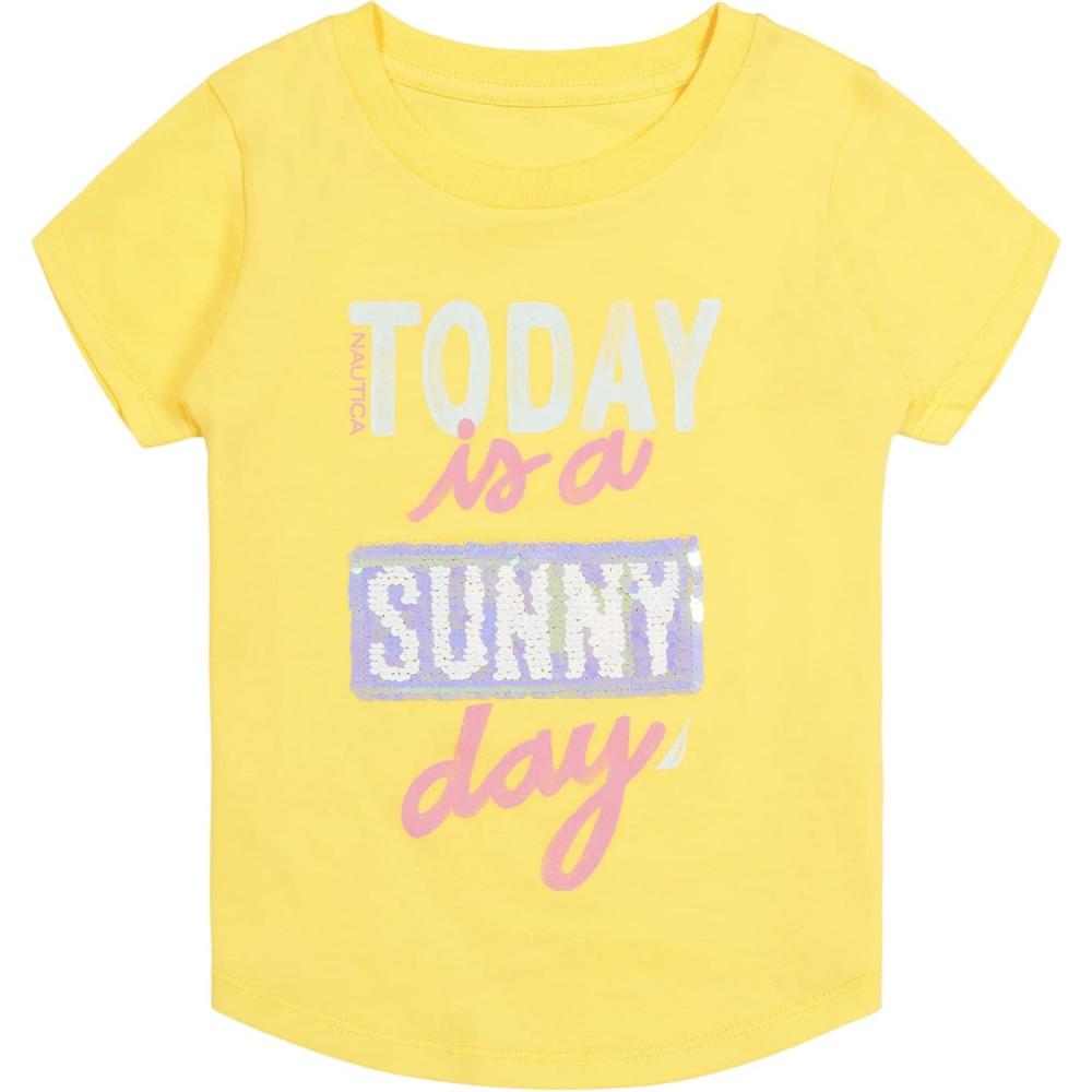 imageNautica Girls Short Sleeve Legacy TShirt with Flip Sequin Design Cotton Tee with Tagless InteriorYellow Sunny Day