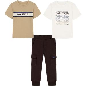 Nautica Boys’ 3 Pc Two Tee Pant Set(Cannoli Cream/White Pepper/Java)