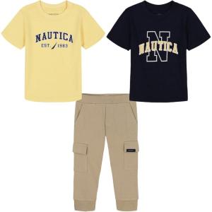 Nautica Boys’ 3 Pc Two Tee Pant Set(Navy Blazer/Popcorn/White Pepper)