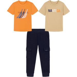 Nautica Boys’ 3 Pc Two Tee Pant Set(White Pepper/Tangerine/Navy Blazer)