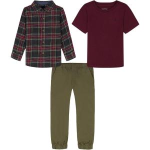 Nautica Boys’ 3pc Woven Shirt Pant Set(Tawny Port/Plaid/Prime Olive)