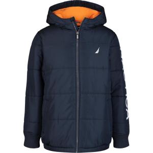 Nautica Boys’ Heavyweight Hooded Bubble Jacket With Polar Fleece Lining(New Sport Navy)