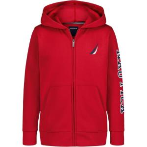 Nautica Boys’ Long Sleeve Fleece Full Zip Hoodie, Comfortable, Relaxed Fit(J-class Duo Rio Red)