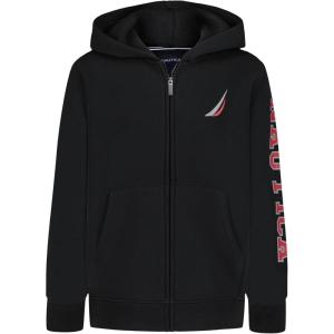 Nautica Boys’ Long Sleeve Fleece Full Zip Hoodie, Comfortable, Relaxed Fit(J-class Duo True Black)