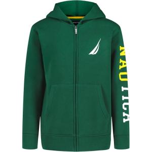 Nautica Boys’ Long Sleeve Fleece Full Zip Hoodie, Comfortable, Relaxed Fit(J-class Evergreen)