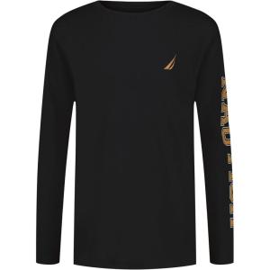 Nautica Boys’ Long Sleeve Screen Print Graphic T-Shirt(Bold True Black)