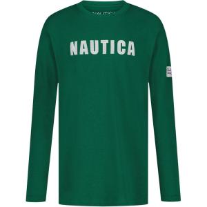 Nautica Boys’ Long Sleeve Screen Print Graphic T-Shirt(Chain Stitch Evergreen)