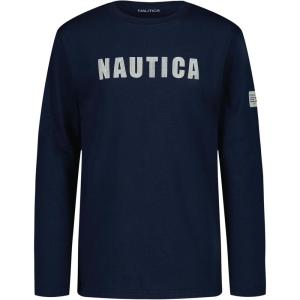 Nautica Boys’ Long Sleeve Screen Print Graphic T-Shirt(Chain Stitch Navy Seas)