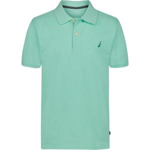 Nautica Boys’ Short Sleeve Anchor Polo, Button Closure, Soft & Comfortable, Pique Fabric(Beach Glass)