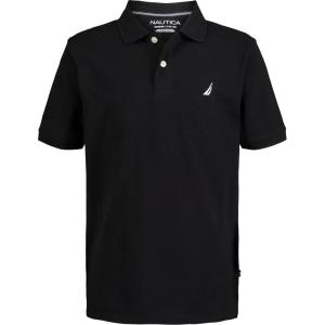 Nautica Boys’ Short Sleeve Anchor Polo, Button Closure, Soft & Comfortable, Pique Fabric(Black)