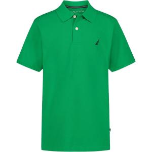 Nautica Boys’ Short Sleeve Anchor Polo, Button Closure, Soft & Comfortable, Pique Fabric(Bright Green)