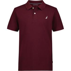 Nautica Boys’ Short Sleeve Anchor Polo, Button Closure, Soft & Comfortable, Pique Fabric(Burgundy)
