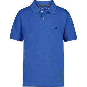 Nautica Boys’ Short Sleeve Anchor Polo, Button Closure, Soft & Comfortable, Pique Fabric(Clear Skies Heather)