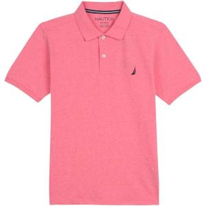 Nautica Boys’ Short Sleeve Anchor Polo, Button Closure, Soft & Comfortable, Pique Fabric(Dark Coral Cb26)
