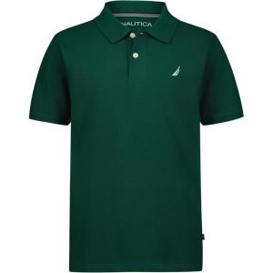 Nautica Boys’ Short Sleeve Anchor Polo, Button Closure, Soft & Comfortable, Pique Fabric(Evergreen)