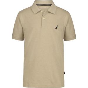 Nautica Boys’ Short Sleeve Anchor Polo, Button Closure, Soft & Comfortable, Pique Fabric(Feather Grey Heather)