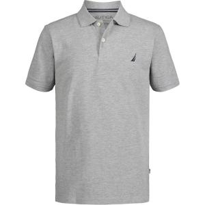 Nautica Boys’ Short Sleeve Anchor Polo, Button Closure, Soft & Comfortable, Pique Fabric(Grey Heather)