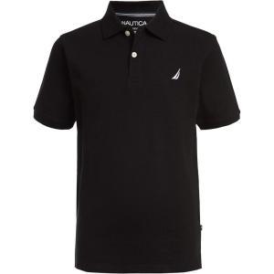Nautica Boys’ Short Sleeve Anchor Polo, Button Closure, Soft & Comfortable, Pique Fabric(Legacy Black)