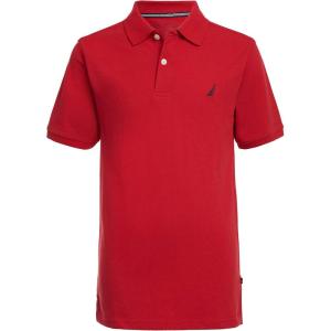 Nautica Boys’ Short Sleeve Anchor Polo, Button Closure, Soft & Comfortable, Pique Fabric(Legacy Carmine)
