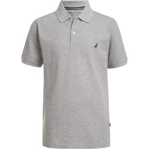 Nautica Boys’ Short Sleeve Anchor Polo, Button Closure, Soft & Comfortable, Pique Fabric(Legacy Grey Heather)