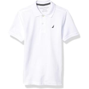 Nautica Boys’ Short Sleeve Anchor Polo, Button Closure, Soft & Comfortable, Pique Fabric(Legacy White)