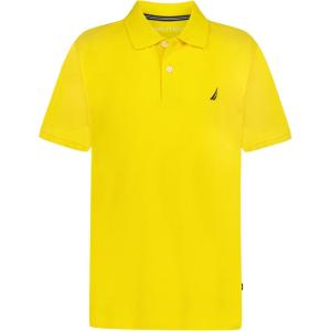 Nautica Boys’ Short Sleeve Anchor Polo, Button Closure, Soft & Comfortable, Pique Fabric(Lemon)