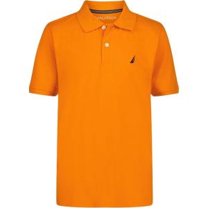 Nautica Boys’ Short Sleeve Anchor Polo, Button Closure, Soft & Comfortable, Pique Fabric(Persimmon)