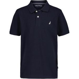 Nautica Boys’ Short Sleeve Anchor Polo, Button Closure, Soft & Comfortable, Pique Fabric(Sport Navy)
