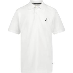 Nautica Boys’ Short Sleeve Anchor Polo, Button Closure, Soft & Comfortable, Pique Fabric(White)
