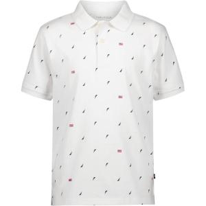 Nautica Boys Short Sleeve Fashion Polo, Button Closure, Soft & Comfortable(Americana Aop White)