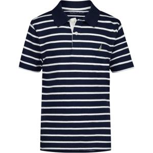 Nautica Boys Short Sleeve Fashion Polo, Button Closure, Soft & Comfortable(Coast Stripe Blueprint)
