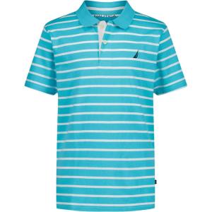 Nautica Boys Short Sleeve Fashion Polo, Button Closure, Soft & Comfortable(Coast Stripe Curacao)