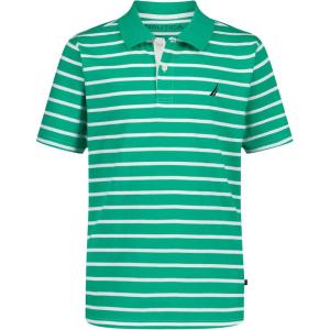 Nautica Boys Short Sleeve Fashion Polo, Button Closure, Soft & Comfortable(Coast Stripe Gum Drop Green)