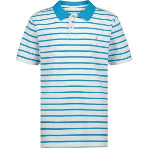 Nautica Boys Short Sleeve Fashion Polo, Button Closure, Soft & Comfortable(Coast Stripe Hawiian Ocean)