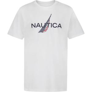 Nautica Boys’ Short Sleeve J-Class Logo Crew Neck T-Shirt, Soft, Comfortable, Relaxed Fit(Americana Bright White)