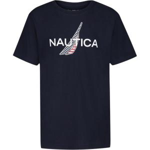 Nautica Boys’ Short Sleeve J-Class Logo Crew Neck T-Shirt, Soft, Comfortable, Relaxed Fit(Americana Sport Navy)