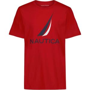 Nautica Boys’ Short Sleeve J-Class Logo Crew Neck T-Shirt, Soft, Comfortable, Relaxed Fit(J-class Carmine)