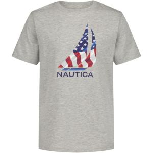 Nautica Boys’ Short Sleeve J-Class Logo Crew Neck T-Shirt, Soft, Comfortable, Relaxed Fit(J-class Flag Grey Heather)