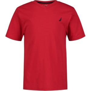 Nautica Boys’ Short Sleeve Solid V-Neck T-Shirt, Soft, Comfortable, Relaxed Fit(Carmine)