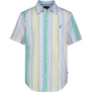Nautica Boys Short Sleeve Woven Button-Down Shirt. Light Weight & Breathable(Cashmere Blue Resort Stripe)