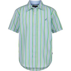 Nautica Boys Short Sleeve Woven Button-Down Shirt. Light Weight & Breathable(Cashmere Blue Thin Stripe)