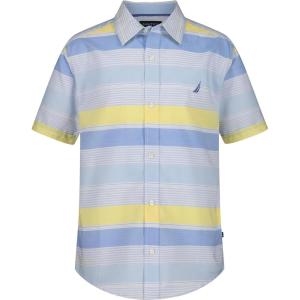 Nautica Boys Short Sleeve Woven Button-Down Shirt. Light Weight & Breathable(Irregular Stripe Allure)
