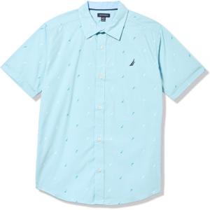 Nautica Boys Short Sleeve Woven Button-Down Shirt. Light Weight & Breathable(J-class Aop Beachball Blue)