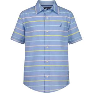 Nautica Boys Short Sleeve Woven Button-Down Shirt. Light Weight & Breathable(Pastel Stripe Allure)