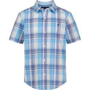 Nautica Boys Short Sleeve Woven Button-Down Shirt. Light Weight & Breathable(Spring Plaid)