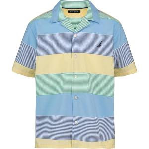 Nautica Boys Short Sleeve Woven Button-Down Shirt. Light Weight & Breathable(Wide Stripe Little Boy Blue)