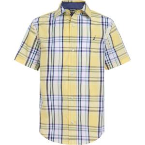 Nautica Boys Short Sleeve Woven Button-Down Shirt. Light Weight & Breathable(Yellow Fin Plaid)