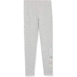 Nautica Girls’ Leggings, Full Length Pull-on Stretch Pants with Elastic Waistband & Logo Detail(Light Grey Multi)